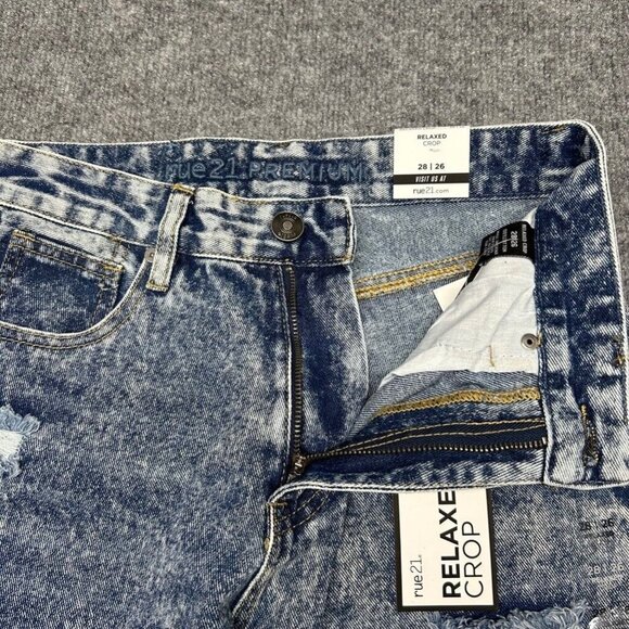 Rue21 Jeans Mens 28X26 Relaxed Cropped Blue Distressed Acid Wash Denim New - Picture 3 of 12